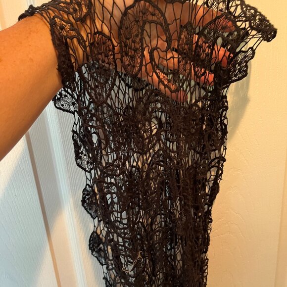 Lucky Brand Black Lace Sheer Fringed Scarf. Gently Used. - Picture 2 of 4